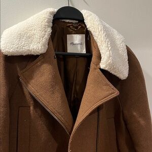 Madewell Tan Pea Coat with Sherpa Collar